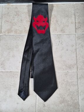 Black Men's Satin Tie with Red Emblem